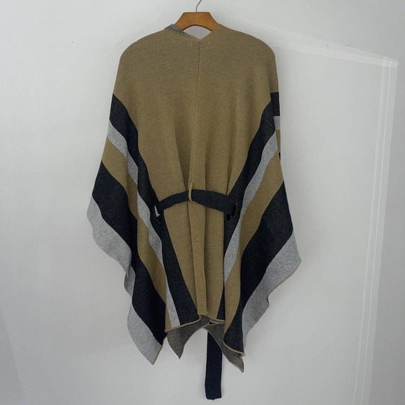 Sole Society Poncho Sweater Wrap Kimono Short Tie Waist Belt Neutrals Earthy - Picture 4 of 9